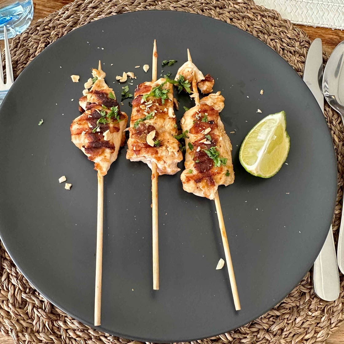 Quick Thai Chicken Skewers with Peanut Coconut Sauce