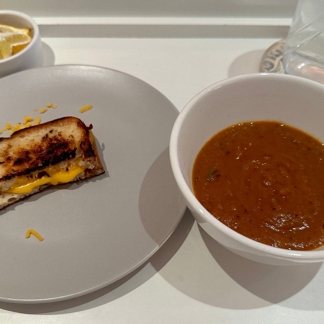 Tomato Basil Soup With Grilled Cheese Croutons