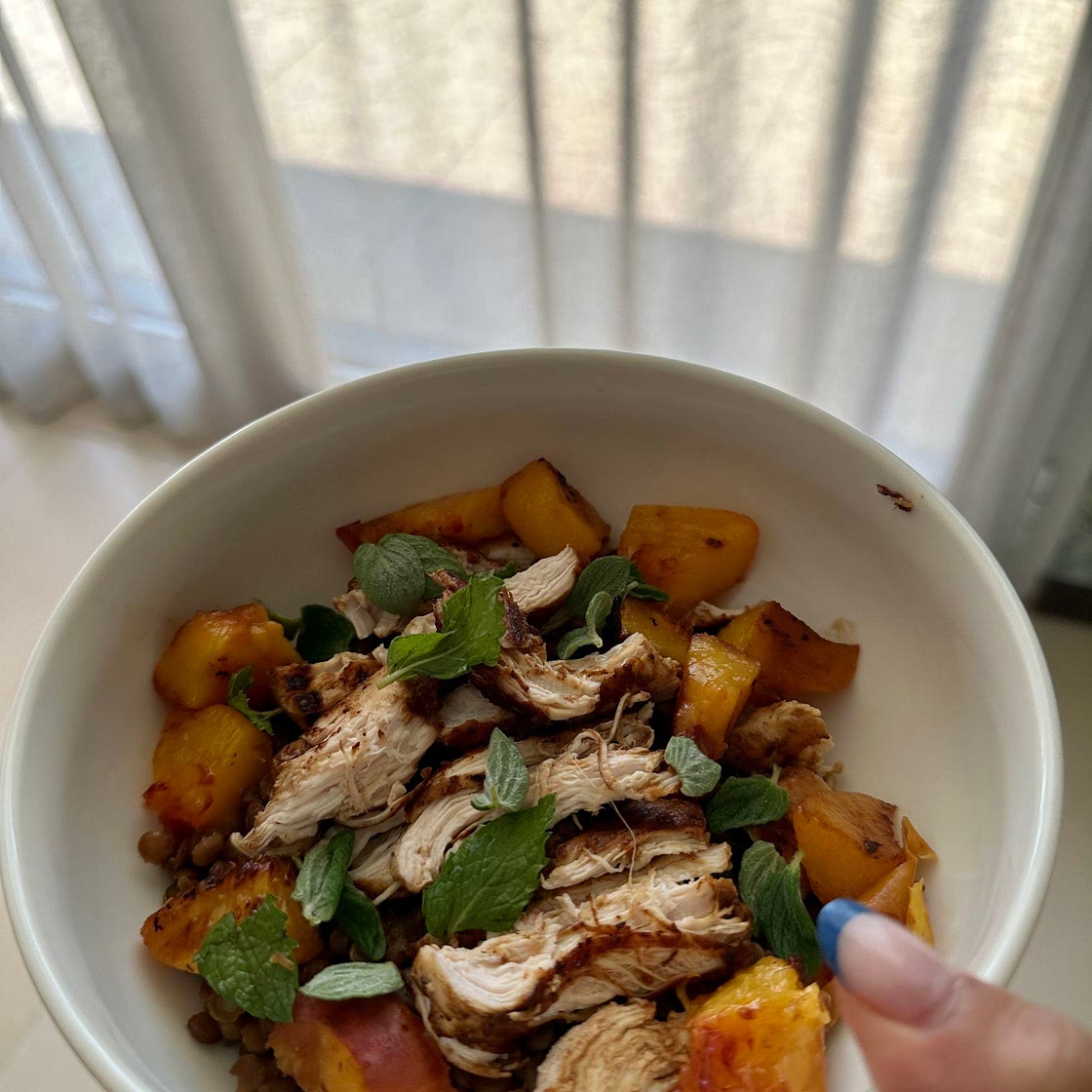 Grilled Chicken, Lentil and Peach Salad