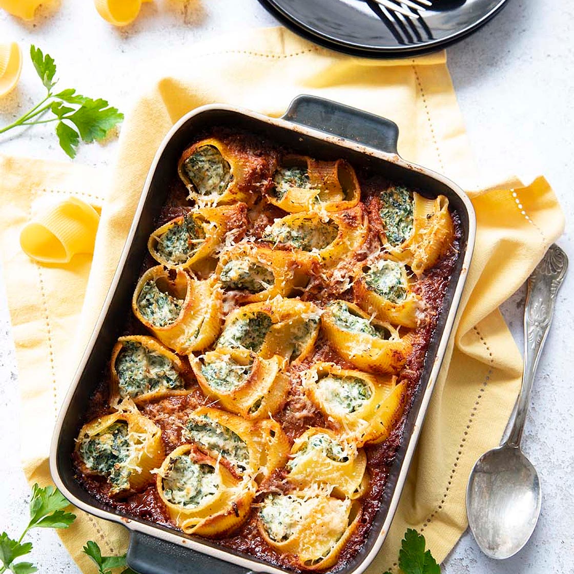 Gratin de pâtes farcies ricotta épinards