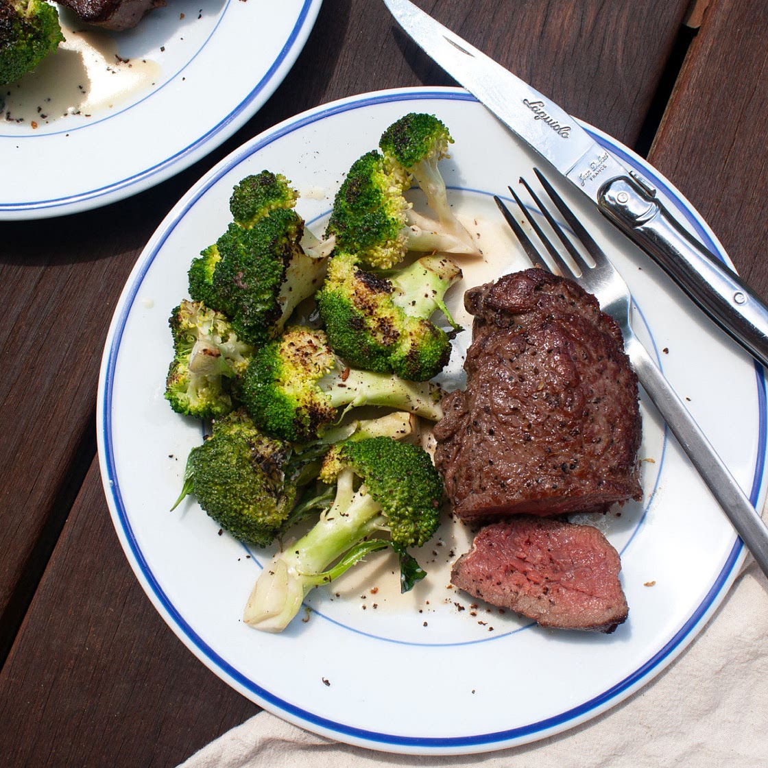 Seared Steak with Charred Broccoli and Basil