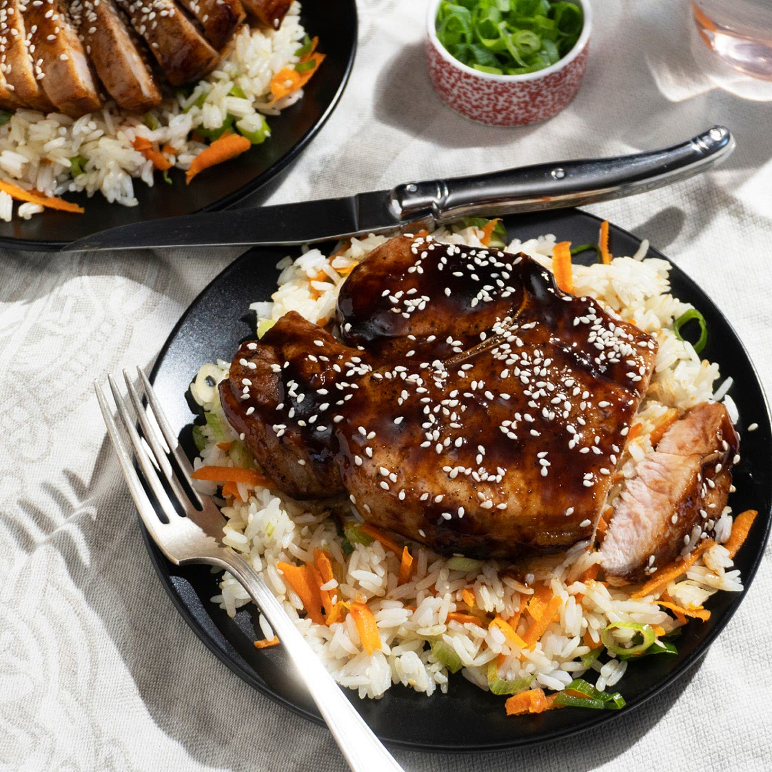 Hoisin Pork Chops with Sesame Rice