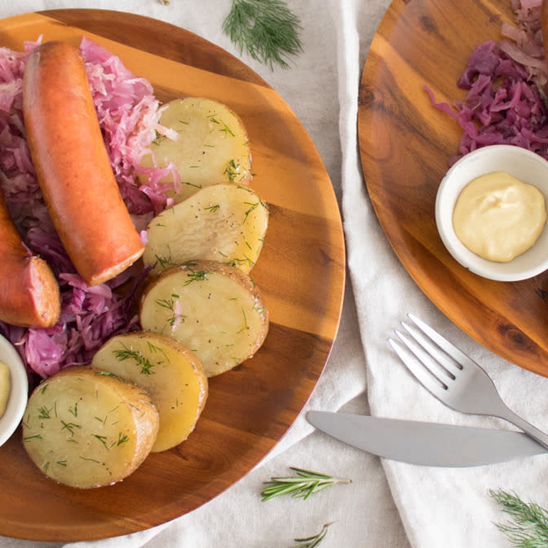 Beer braised Brats with Dilly Potatoes