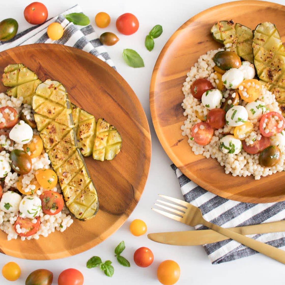 Slow Cooked Zucchini with Caprese Couscous