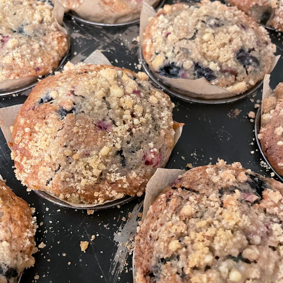 Raspberry and blueberry muffins