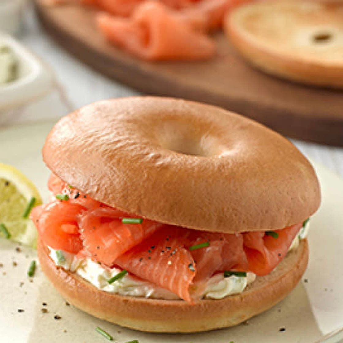 Salmon and cream cheese bagels