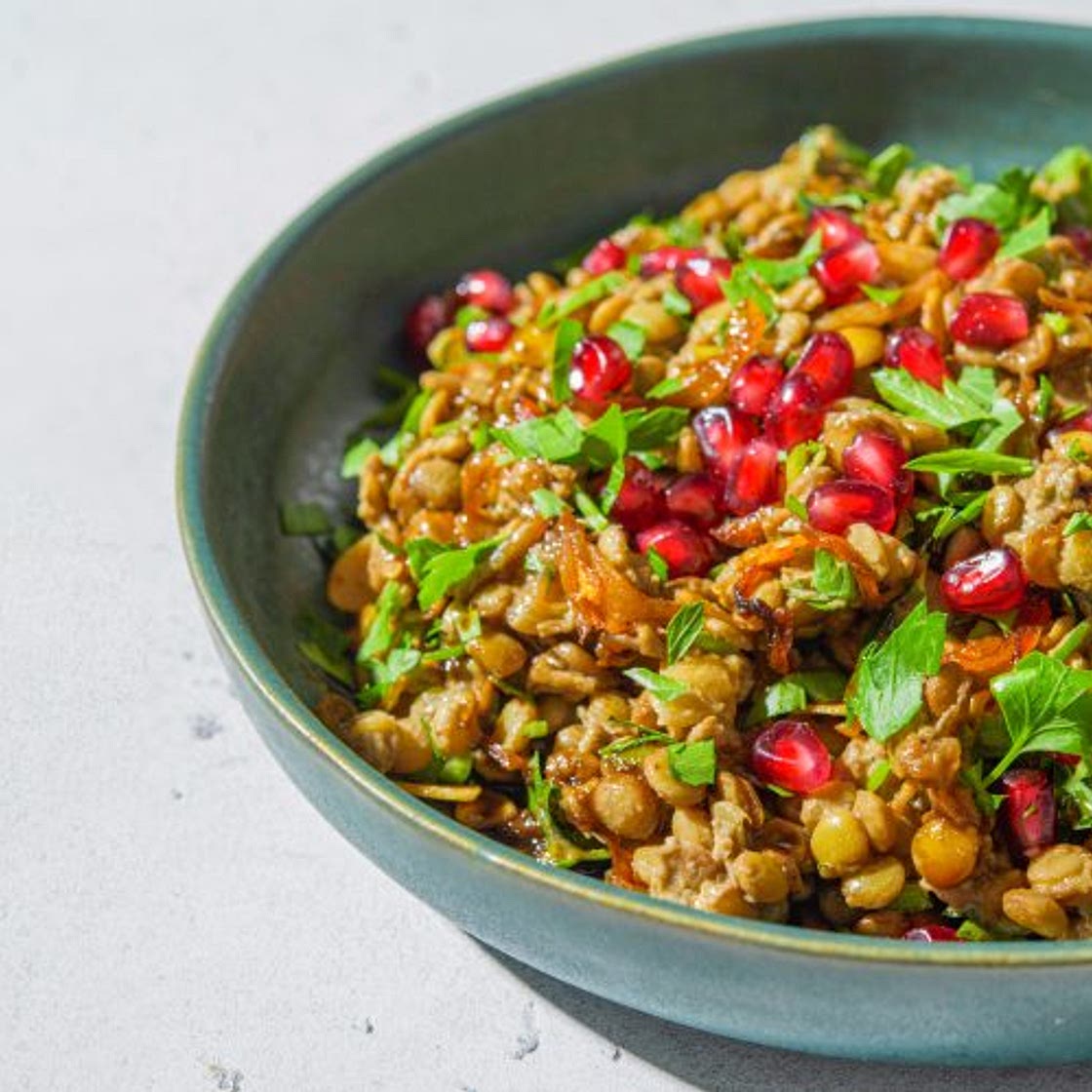 Lentil Salad with Tahini, Almonds and Pomegranate Molasses
