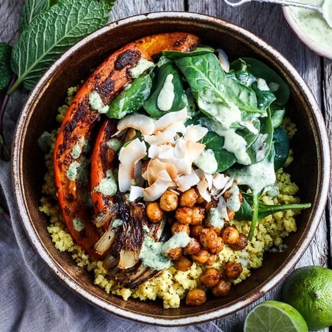 Coconut Millet Bowl with Berbere Spiced Squash & Chickpeas