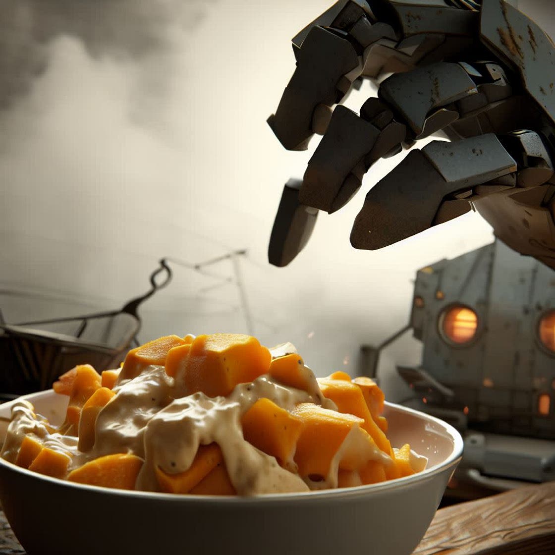 Abstract Butternut Squash Carbonara with Cottage Cheese