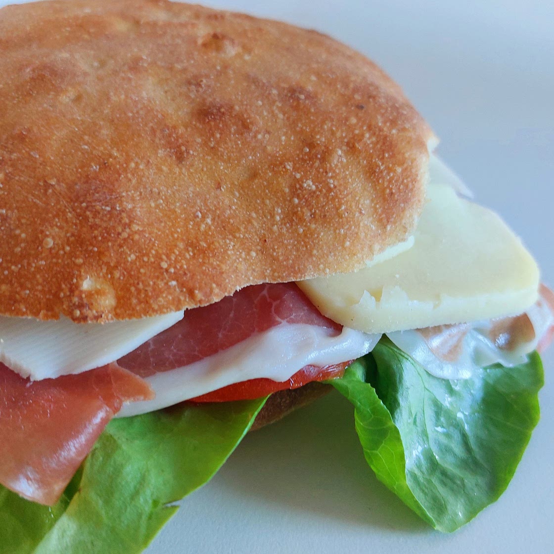 Panini - Raw ham, mushrooms, and scamorza cheese