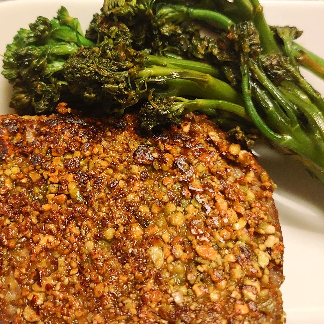 Pistachio breaded Tuna steak with baby broccoli