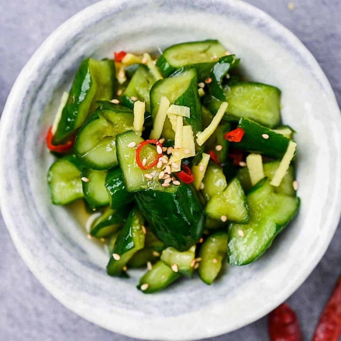 Quick Japanese Pickled Cucumber with Ginger (Tsukemono)