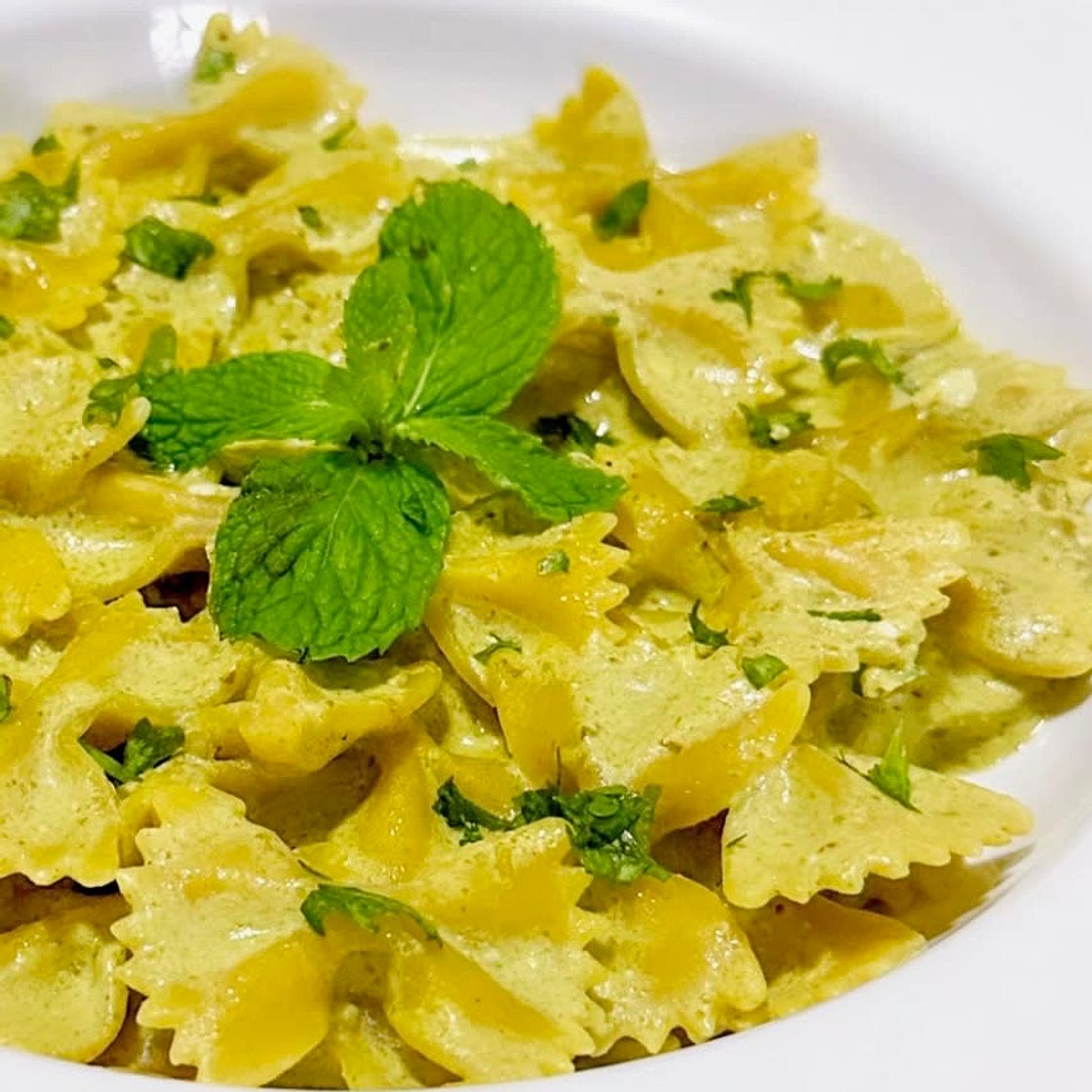 Farfalle in Cilantro and Mint Cream