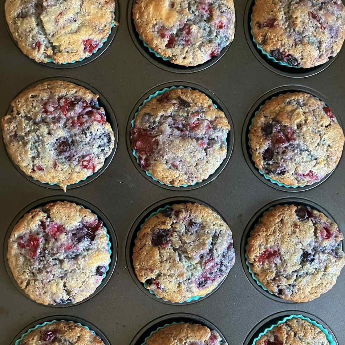Blueberry crumble bakery style muffin
