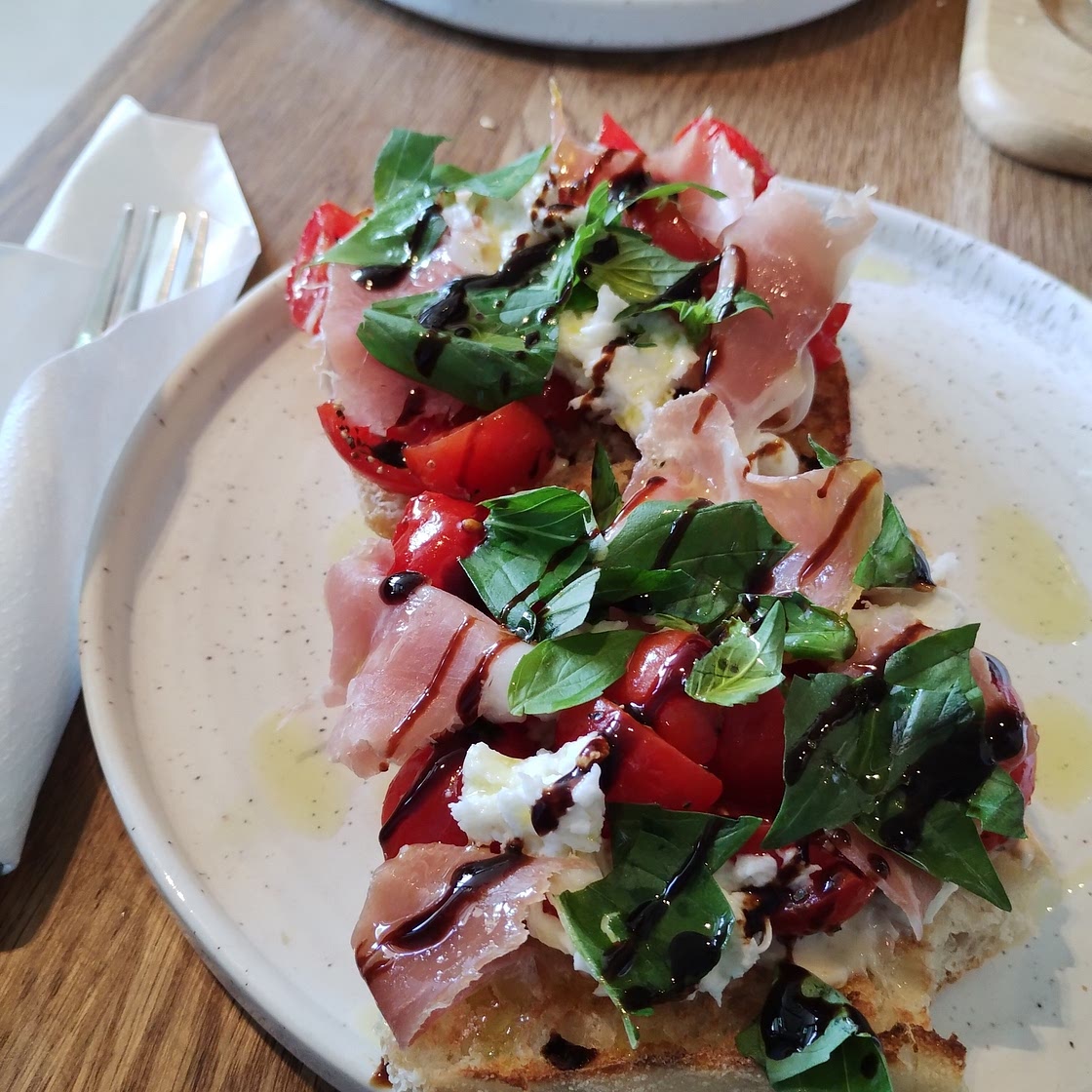 Ciabatta Prosciutto basil tomato basil balsamic glaze