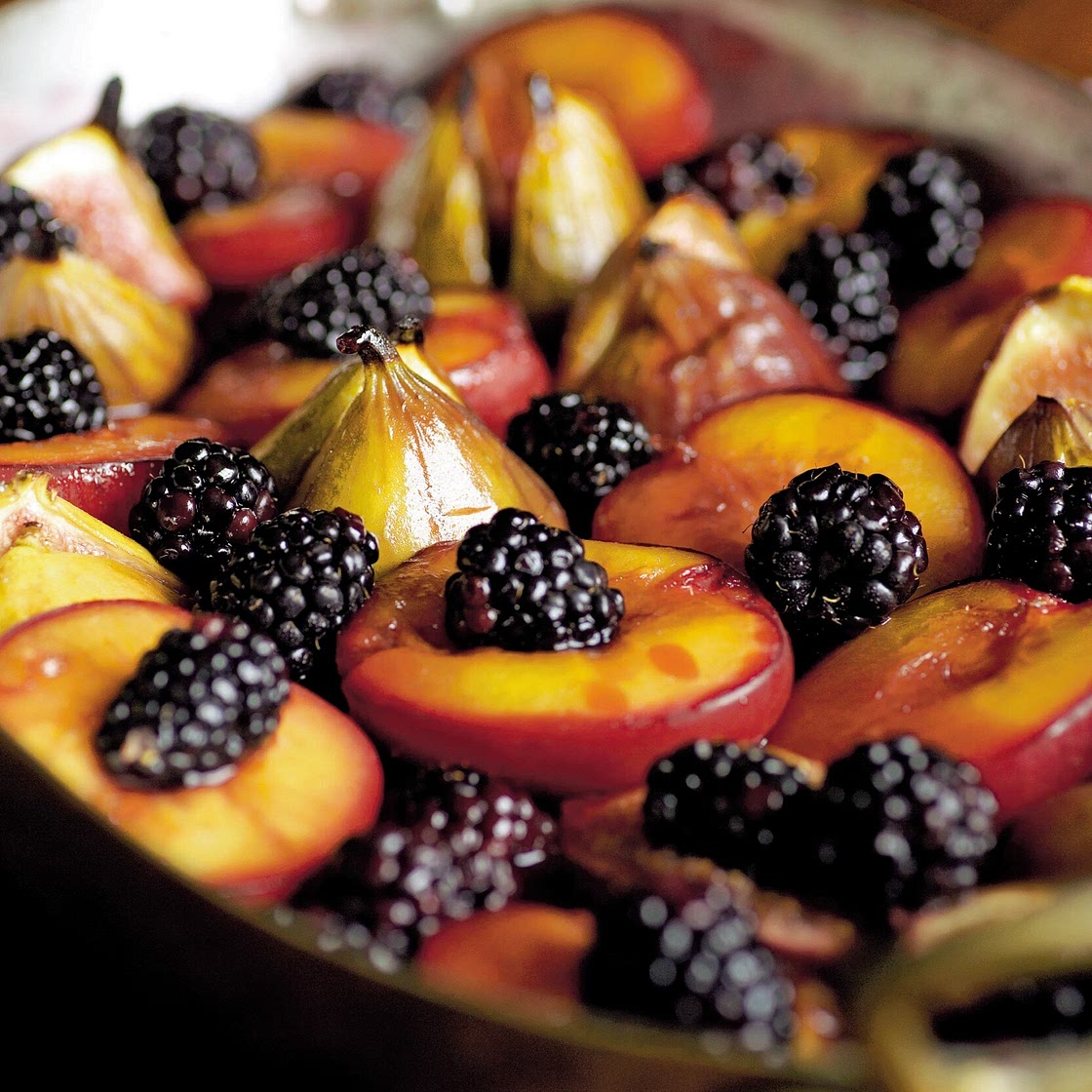 Diana Henry's Roast figs and plums in vodka with cardamom cream 
