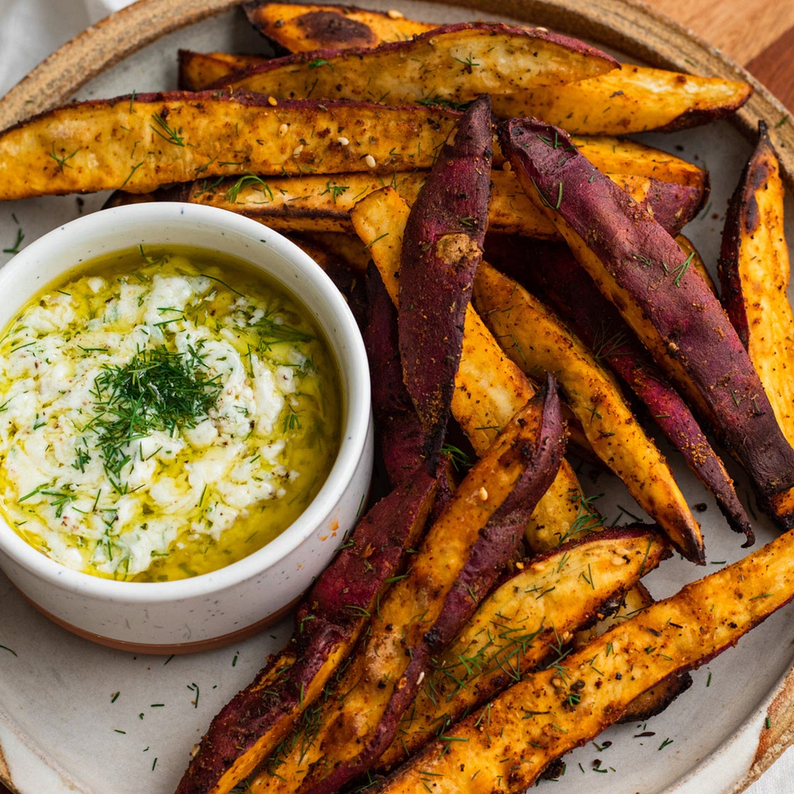 mediterranean air fried japanese sweet potato