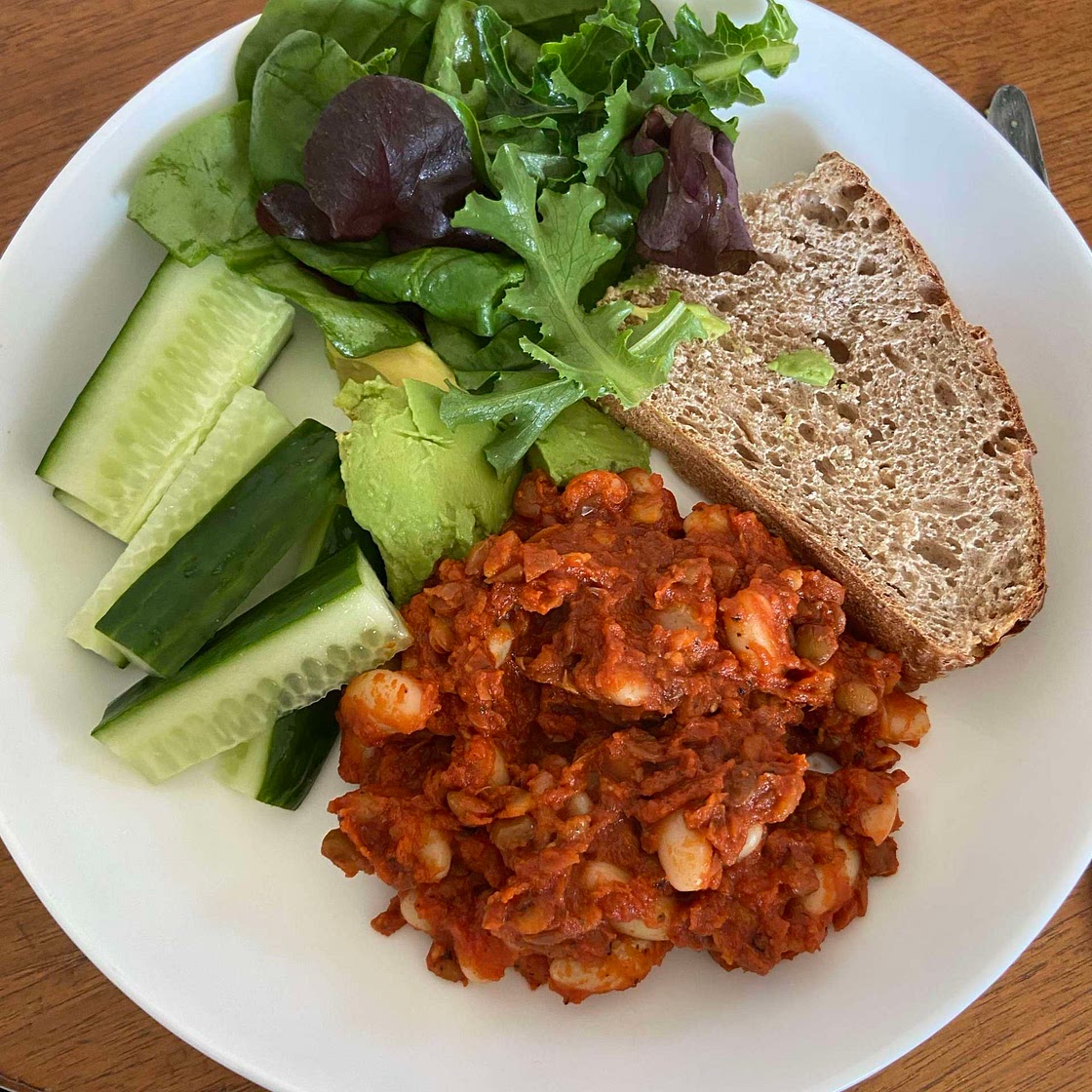 tomato lentils with pita 