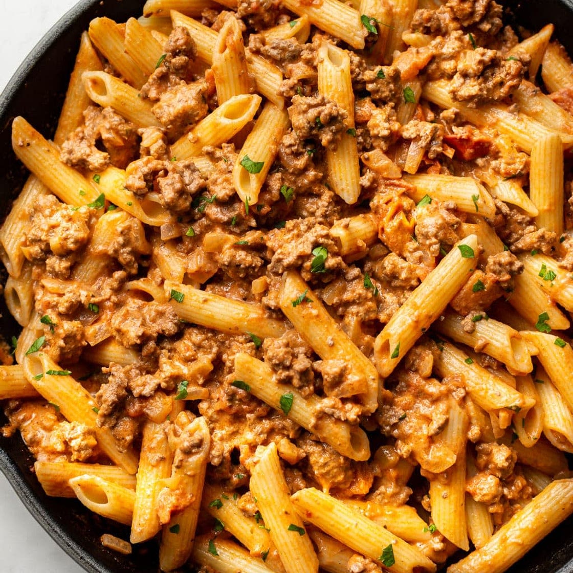High Protein Garlic Beef Pasta