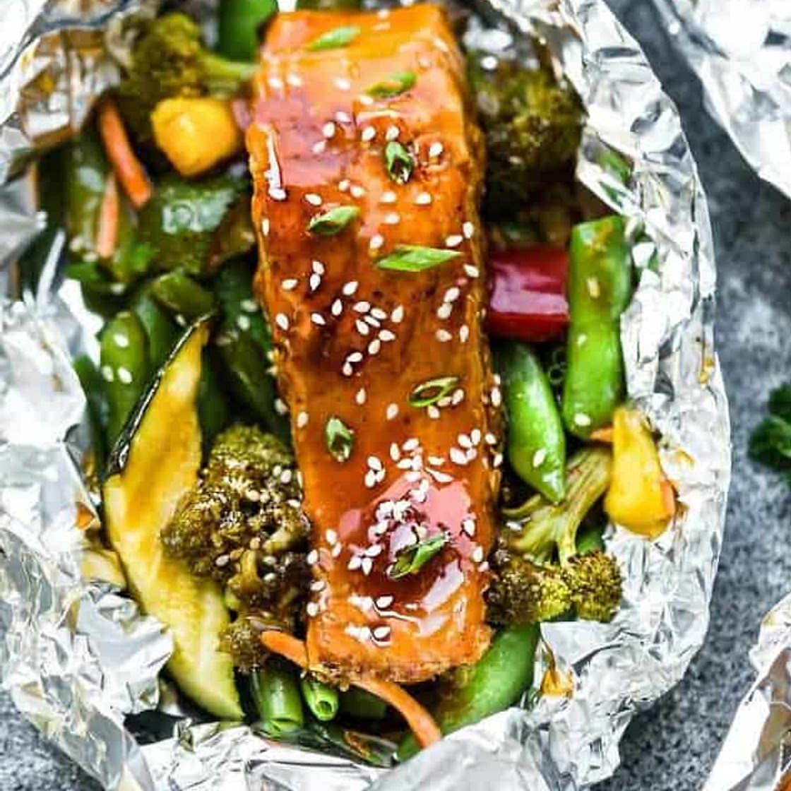 Teriyaki Salmon and Vegetable Foil Packets