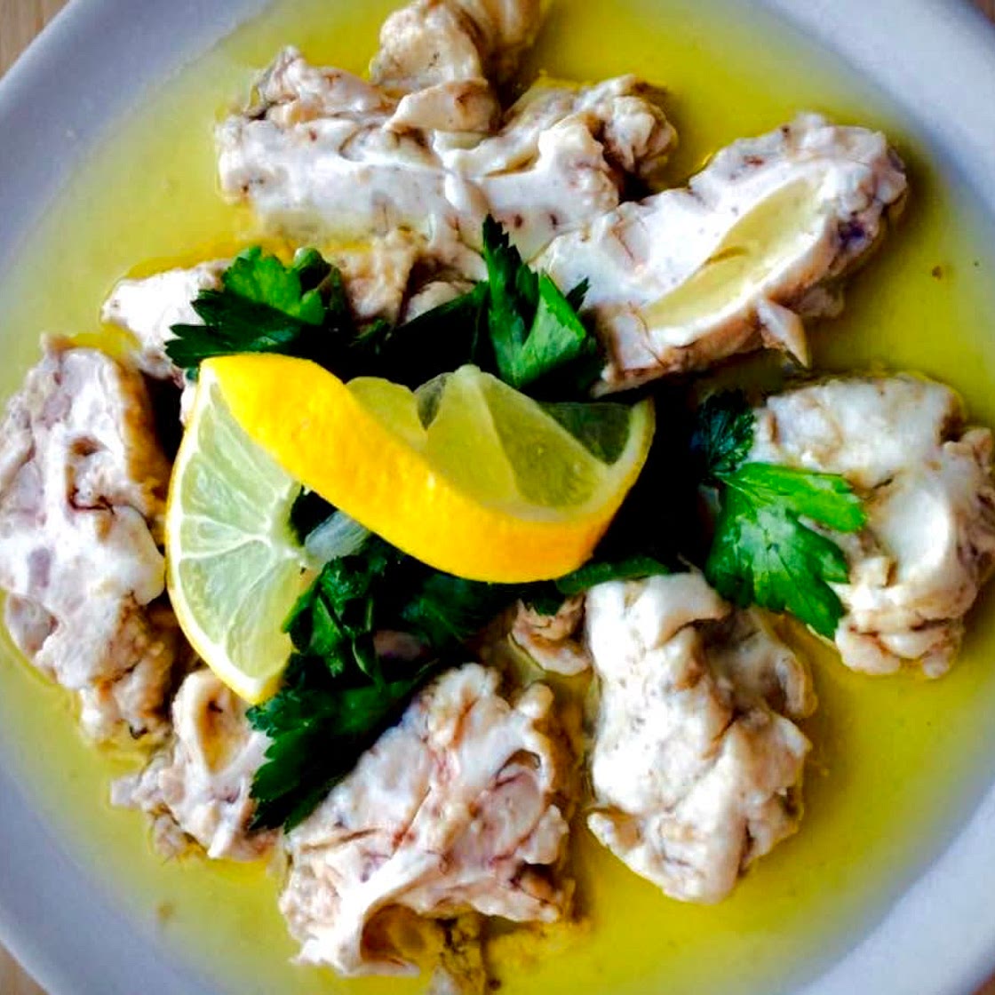 Cooked Sheep Brain with Lemon Sauce