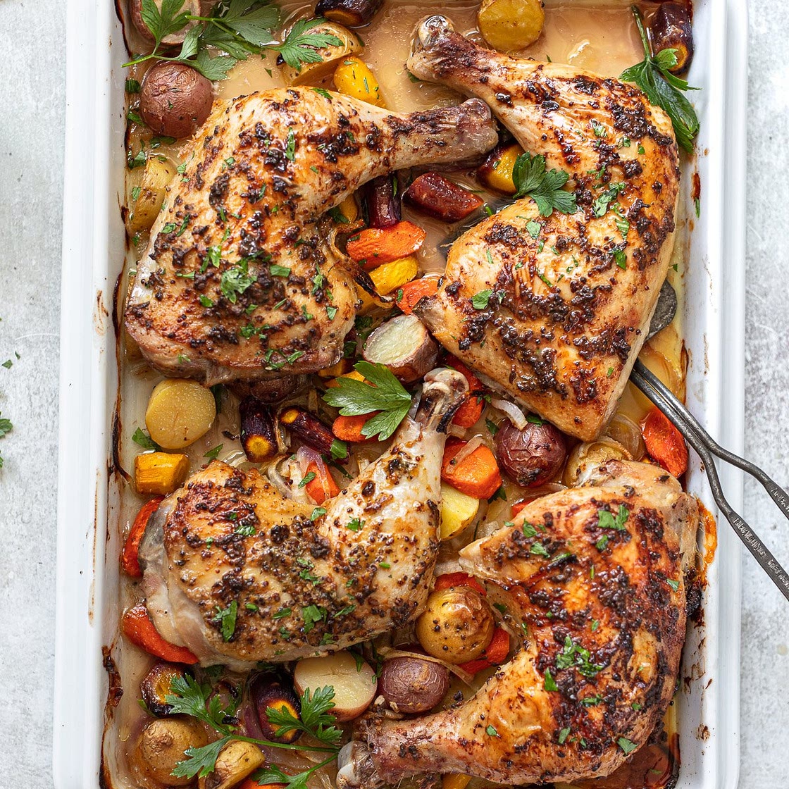 Crusty Herb-Dijon Baked Chicken Quarters