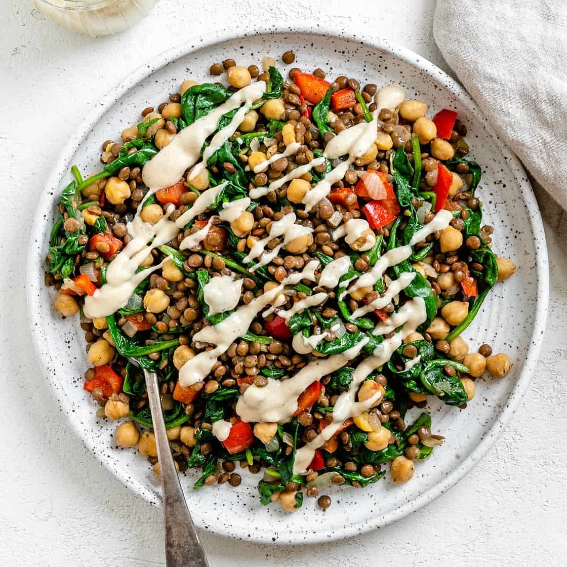 Lentil and Chickpea Salad with Tahini Dressing
