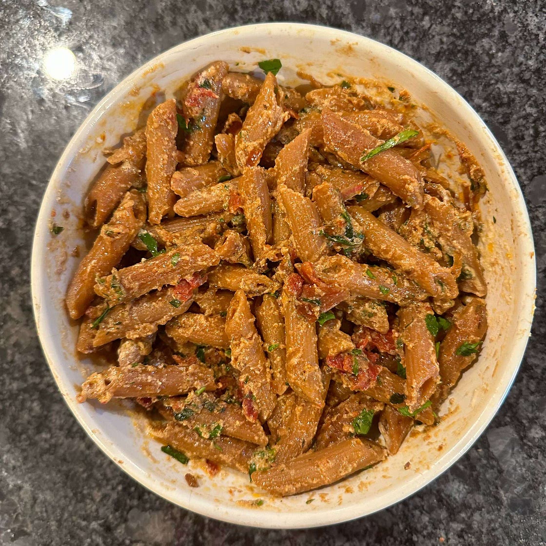 One Pot Sun-Dried Tomato Pasta with Whipped Ricotta