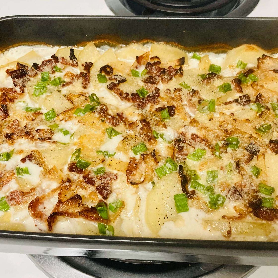 Potato Bacon Onion and Garlic Bake Recipe