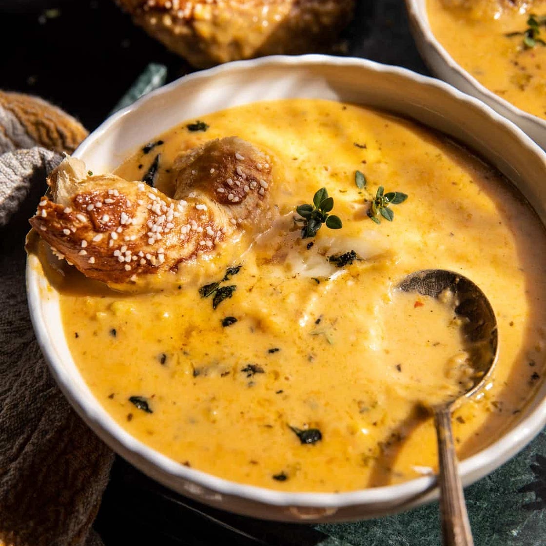 Brie and Cheddar Butternut Squash Beer Soup - Healthier