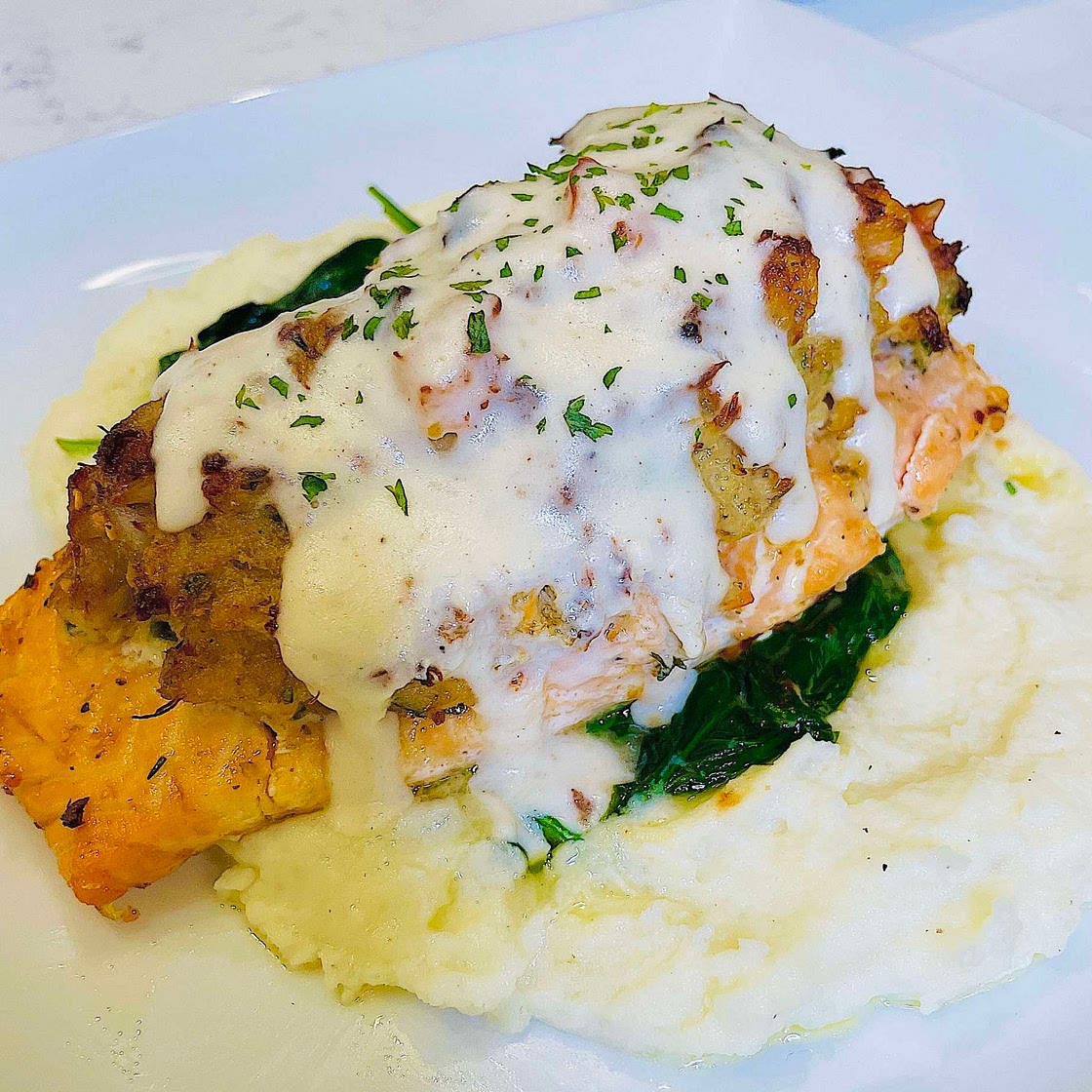 Shrimp & Crab Stuffed Salmon 