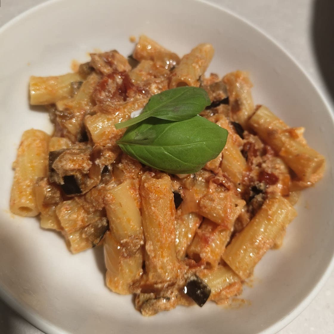 Eggplant and sun dried tomato pasta with ricotta