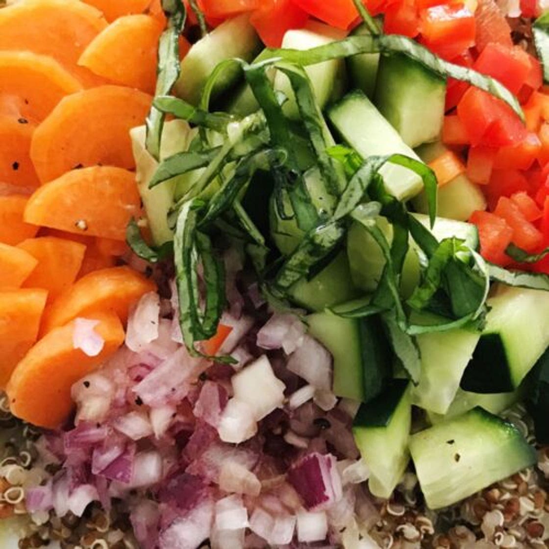 Carrots, Cucumber, Red Onion, Tomato, Basil with Quinoa Salads