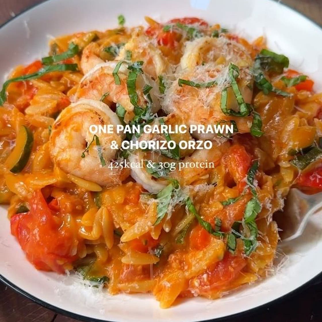 One pan king prawn and chorizo orzo