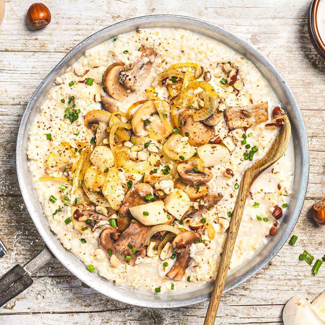 Boulgour façon risotto aux champignons, topinambours et ciboulette
