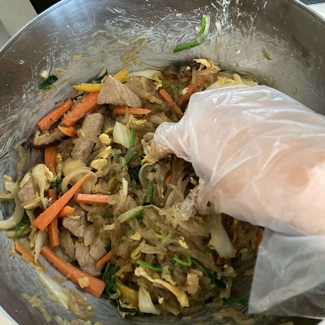 Japchae (Sweet potato starch noodles stir fried with vegetables)