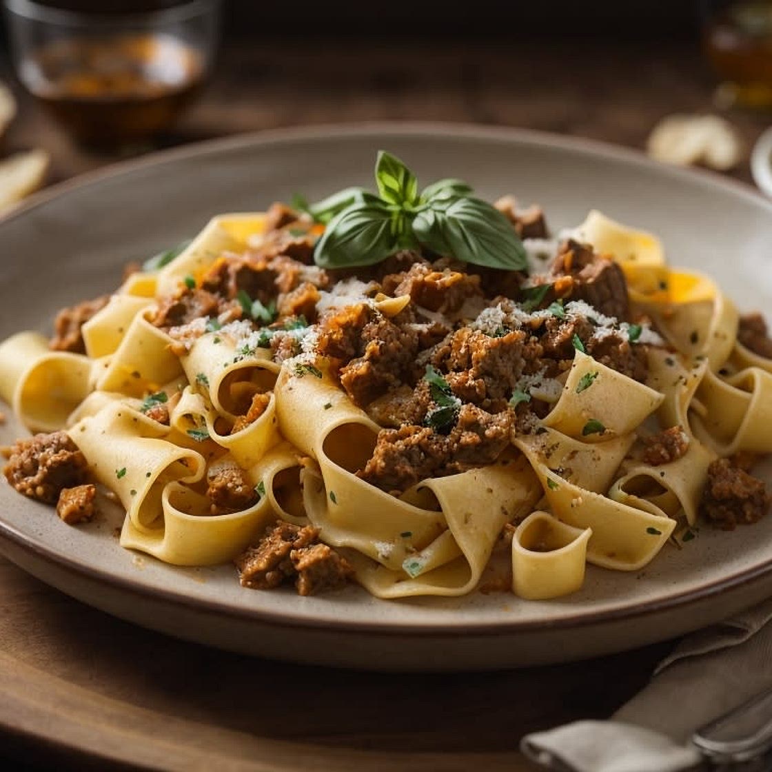 Pappardelle with Porcini and Veal Bolognese
