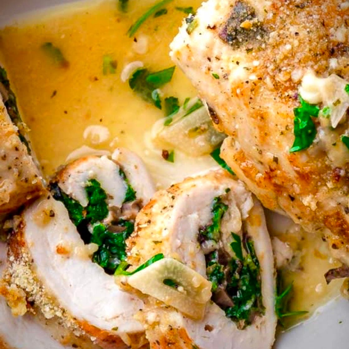 Baked Chicken Breast, Rolled on Sautéed Vegetables