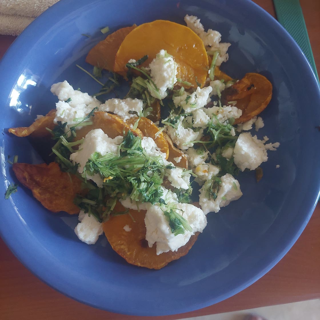 Roasted squash with feta cheese and cilantro