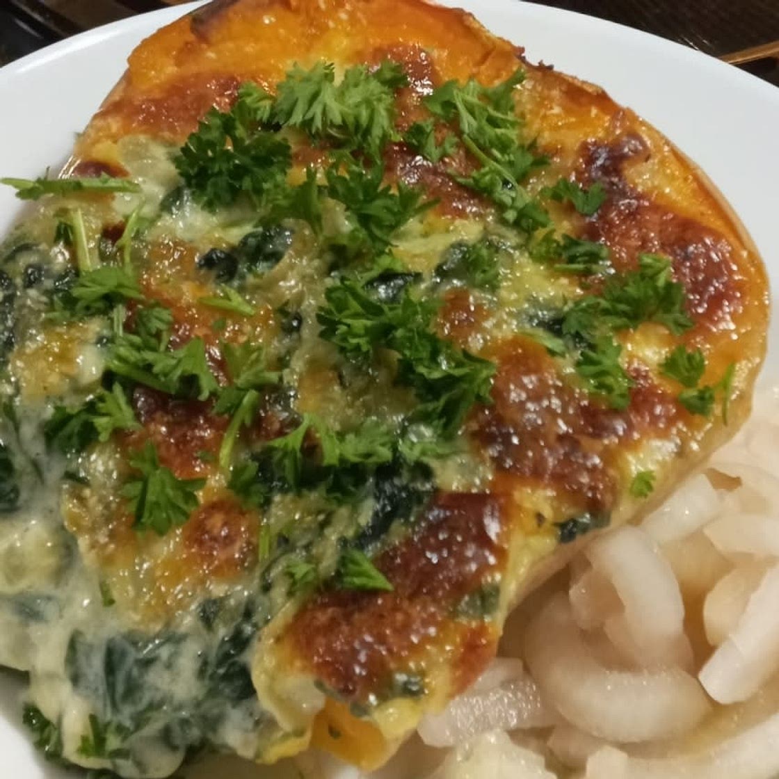 Creamed spinach stuffed butternut squash