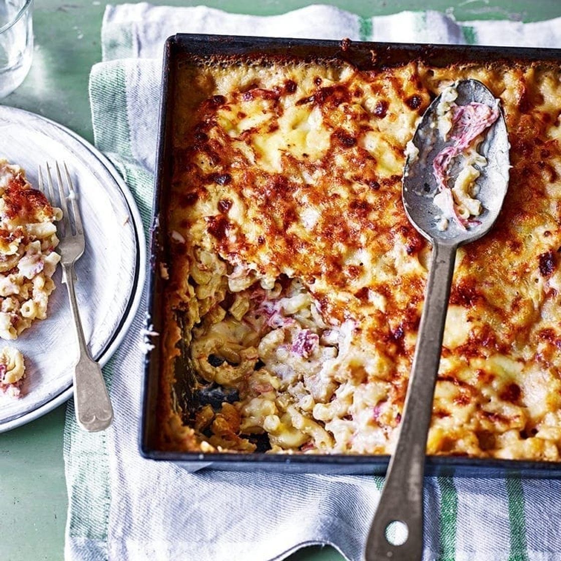 Welsh rarebit and ham hock macaroni cheese