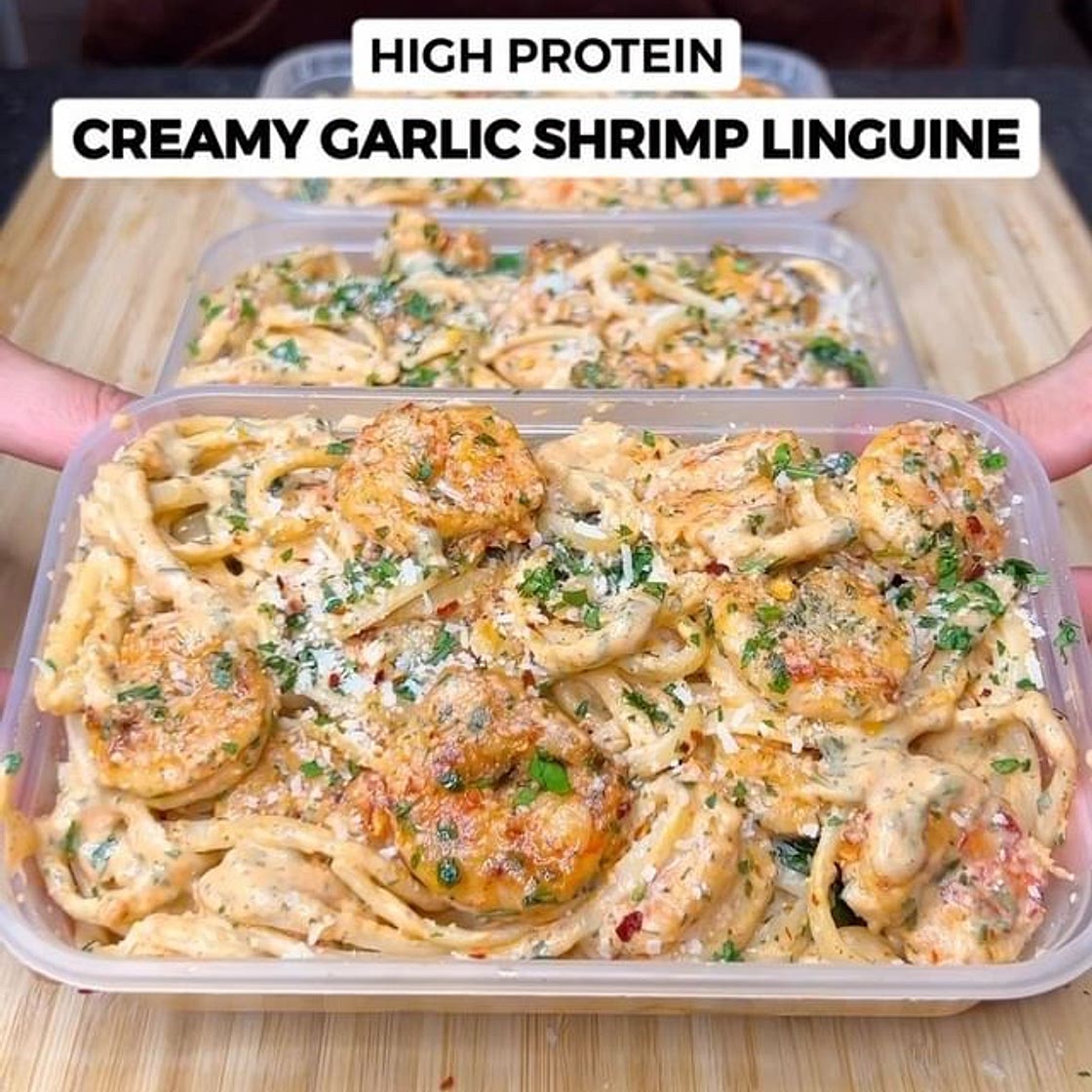 High Protein Lemon Garlic Shrimp Linguine
