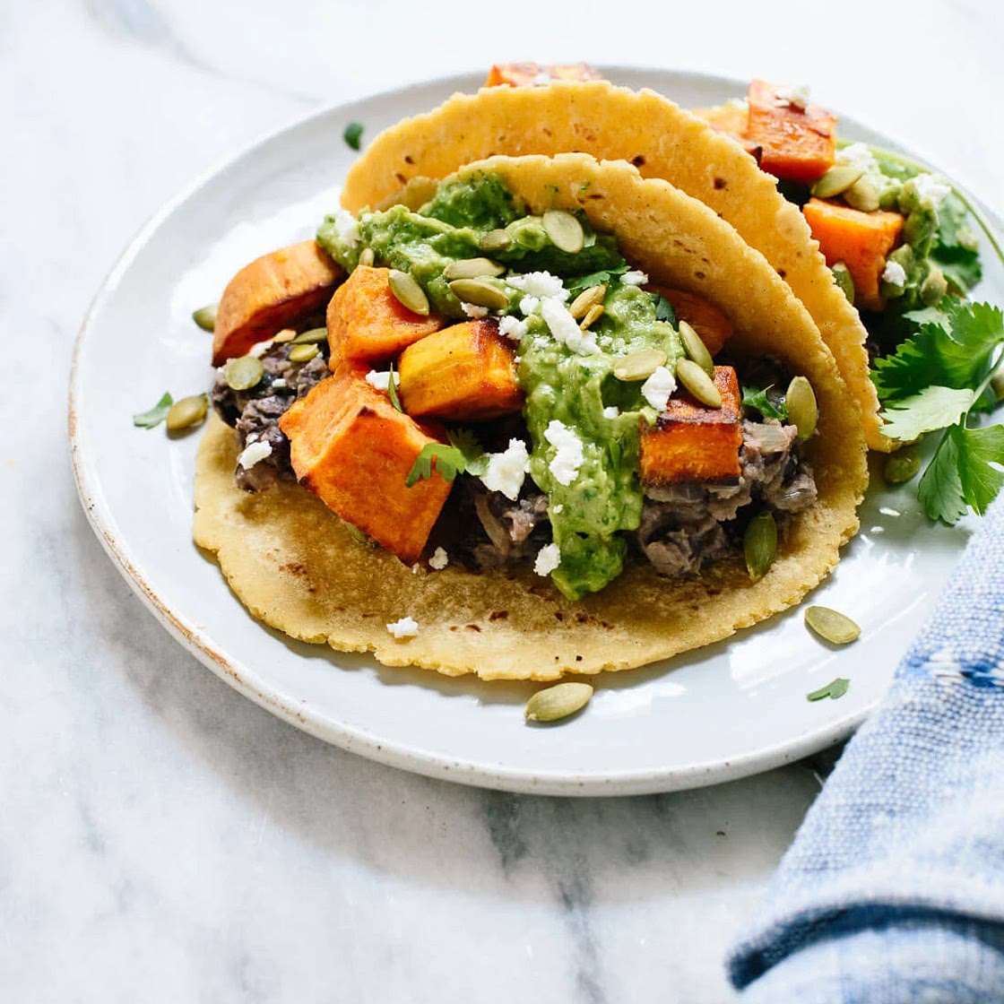 Tofu Tacos with Roasted Sweet Potatoes and Black Beans