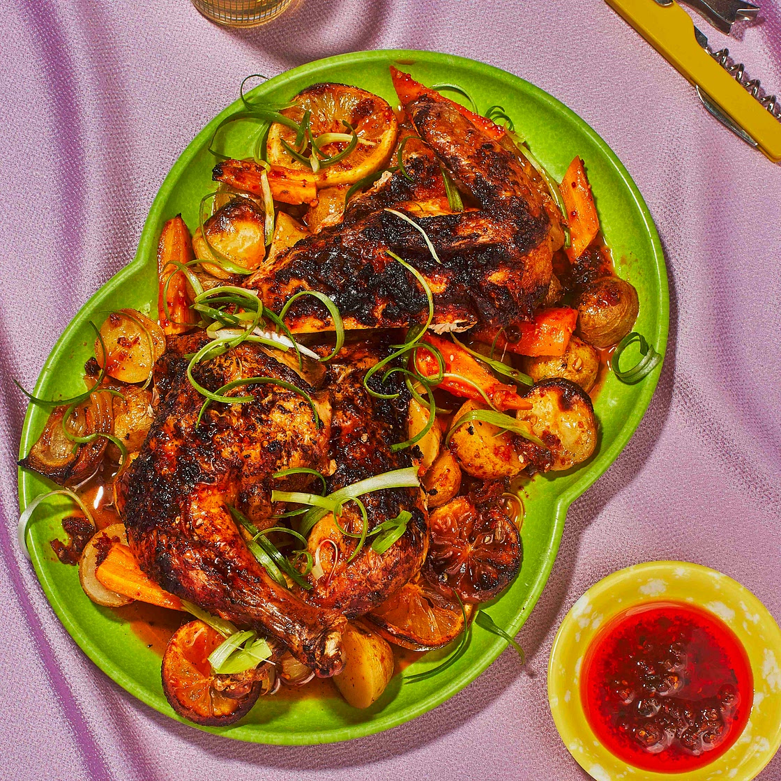 Skillet-Roasted Chili Crisp Chicken and Vegetables - Cool Food Dude