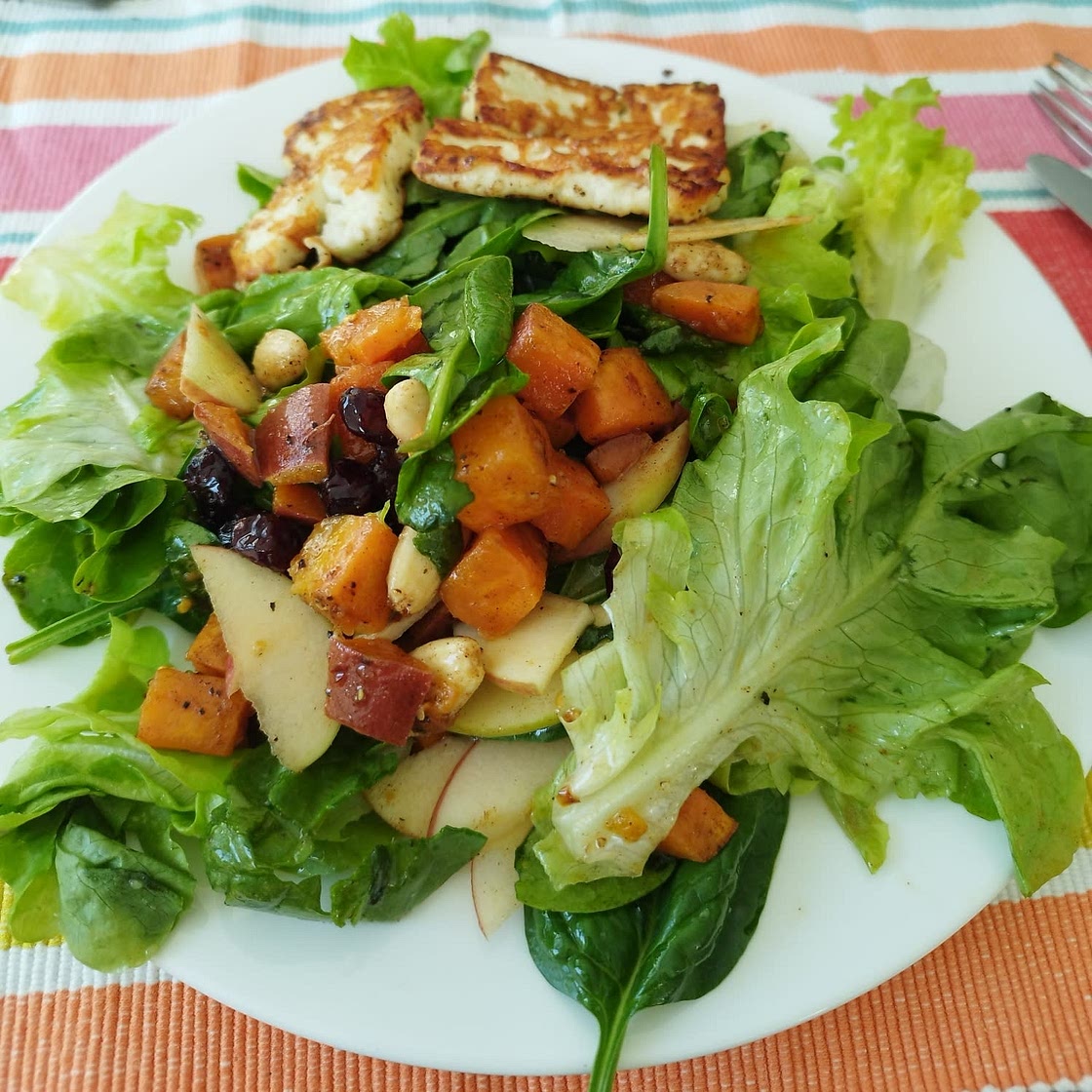 Sweet Potato, Apple, and Halloumi Cheese Fall Harvest Salad