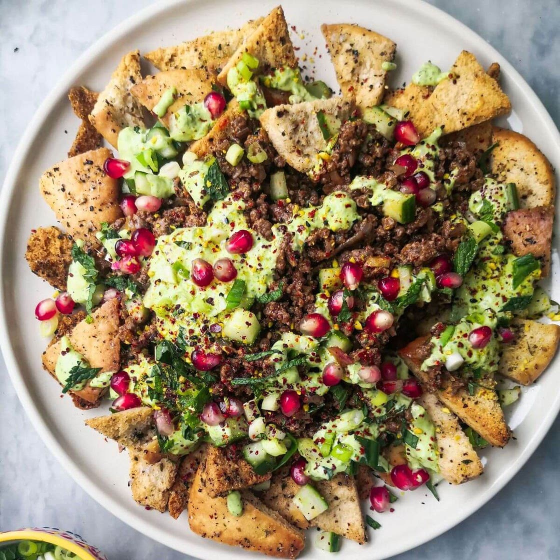 Sticky Beef Fatteh (Middle Eastern Style Nachos)