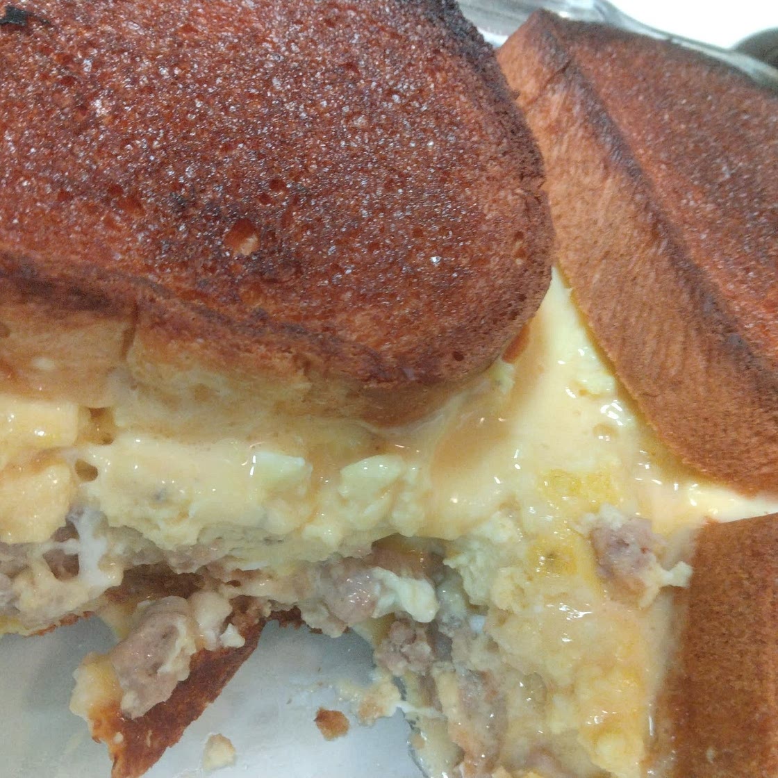 Grilled Cheese Sausage and Egg Breakfast Casserole