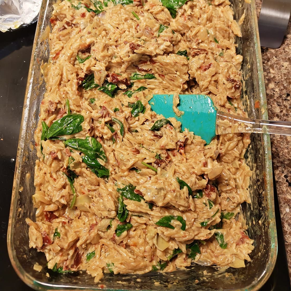 Boursin Spinach & Sun-dried Tomato Orzo Bake