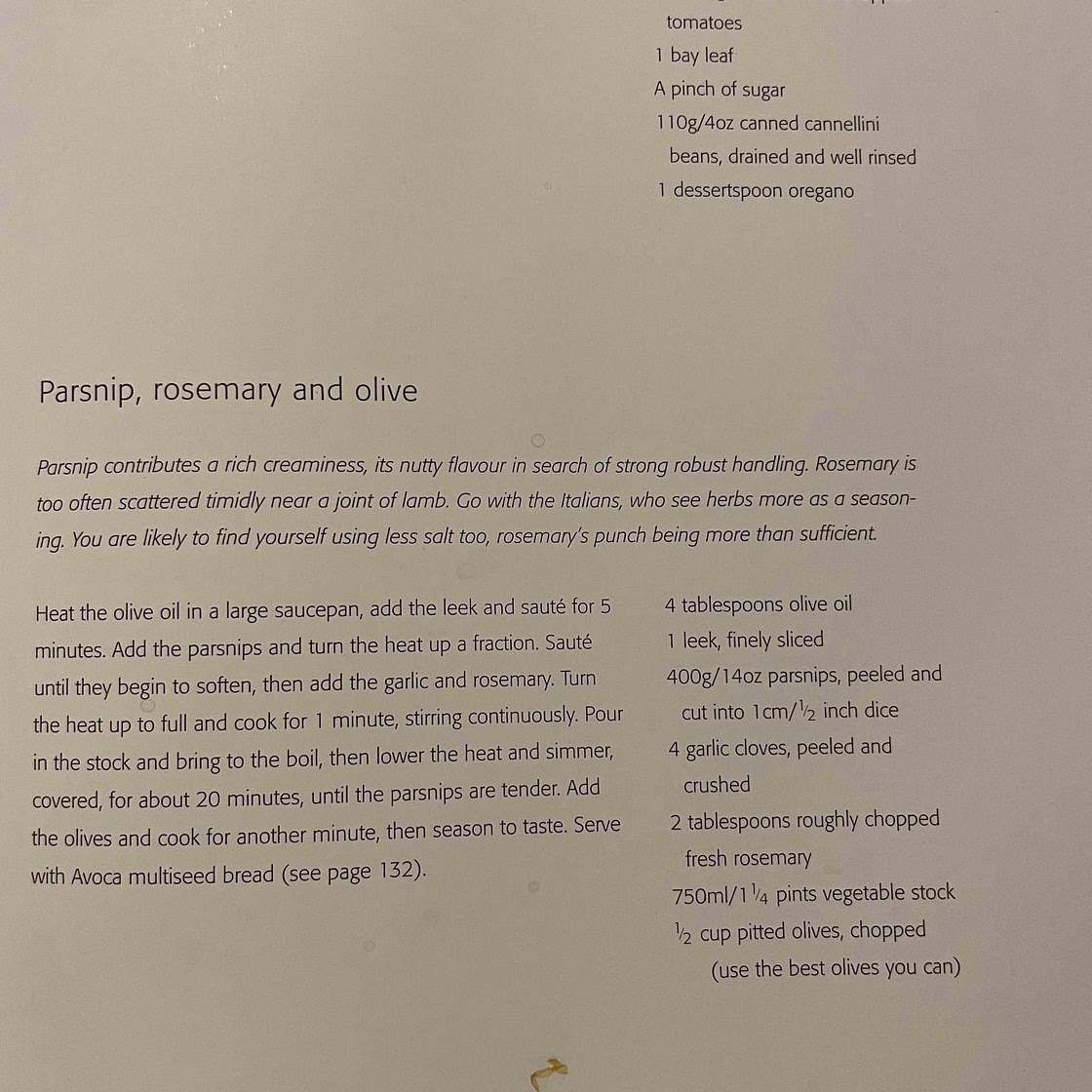 Parsnip rosemary and olive soup