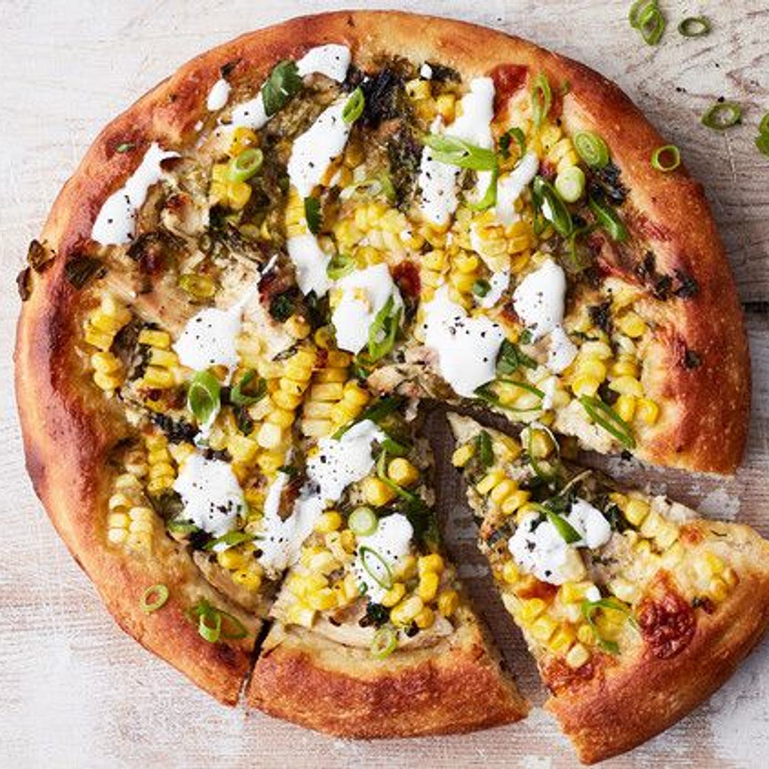 Cheesy Chicken-and-Corn Pizza